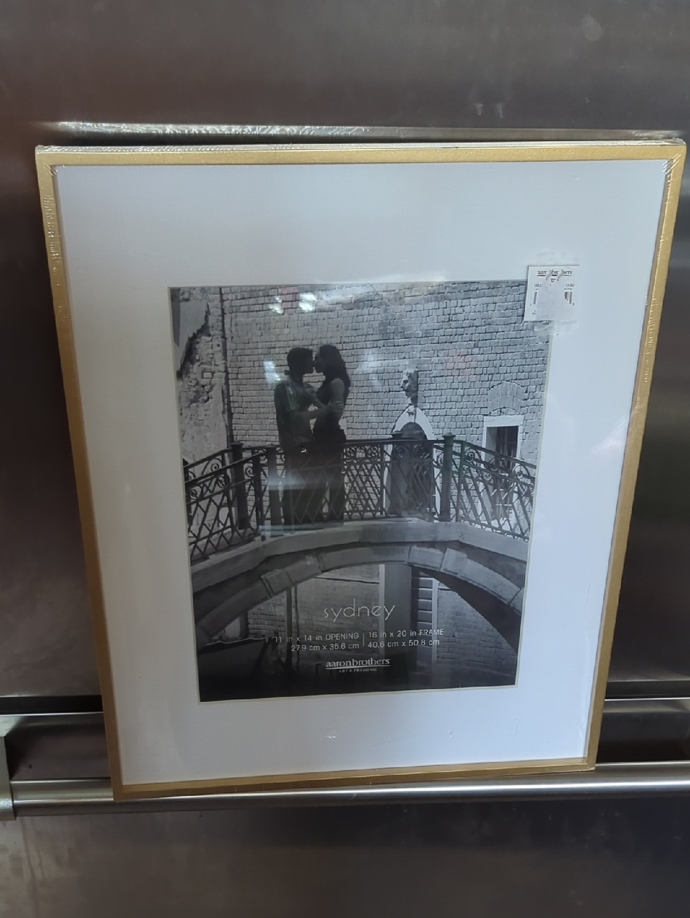 New Aaron Brothers Gold Picture Frame with White Mat and Black & White Art